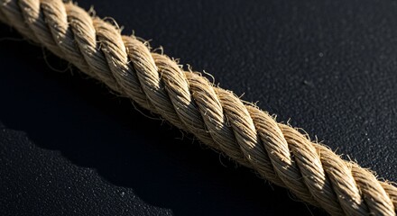 Close-up of a thick, twisted brown rope against a dark background for nautical themes