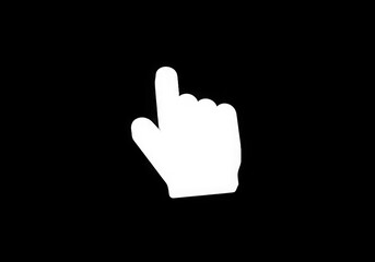 White hand cursor pointing up on black background