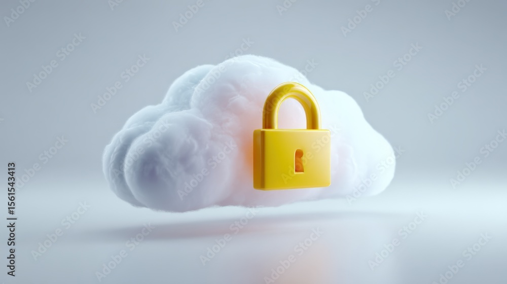 Poster cloud with a yellow padlock symbol representing data security and protection.