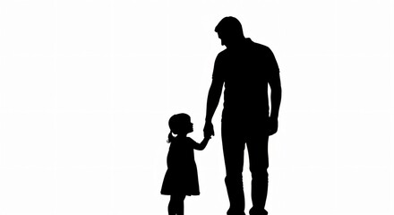Heartwarming silhouette of father and daughter holding hands, walking together. Ideal for Father's Day, family, childhood, parenting, guidance, love, support themes.