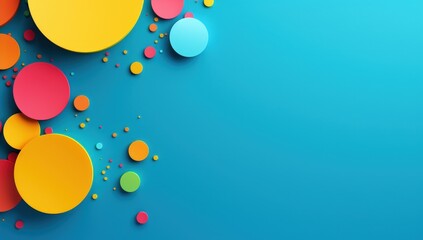 Colorful paper circles of various sizes scattered on a bright blue background, creating a playful and vibrant abstract composition.