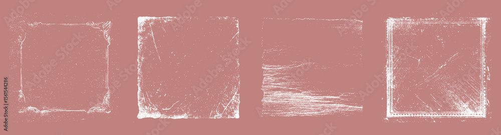 Poster vintage grunge texture frame set for retro design and border decoration. distressed scratch overlay 