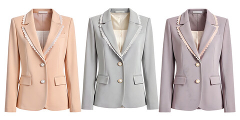 Elegant Women's Double Breasted Blazer with Decorative Trim and Matching Inner Wear for a Sophisticated Look