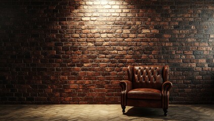 Stylish Leather Armchair in Brick Room, Interior Design