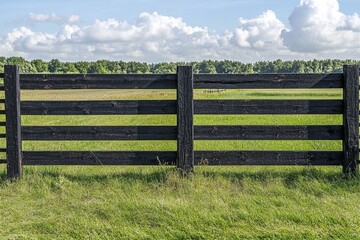 Black Wooden Fence, Field, Clouds, Summer Day