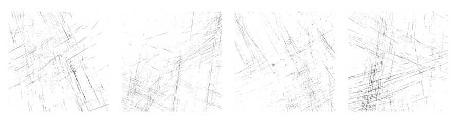 Thin scratch grunge texture overlays on white background. Abstract linear distressed textures set.