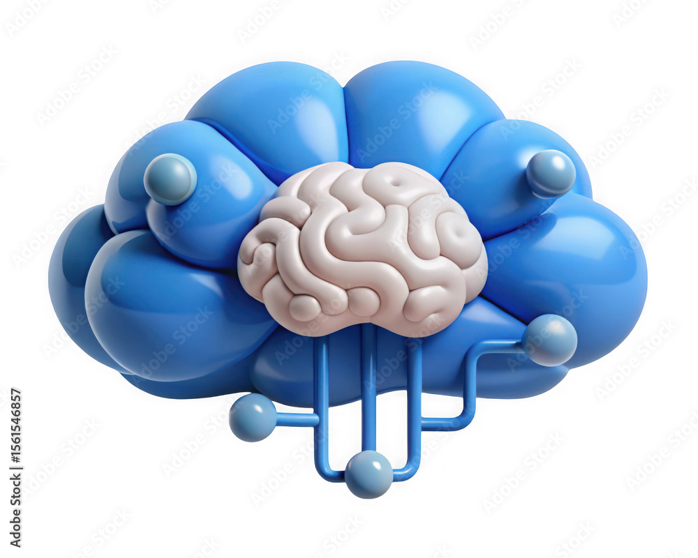 Poster a 3d render of a brain inside a blue cloud, isolated on transparent background