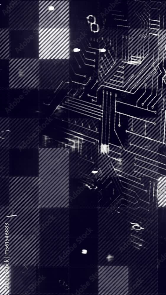 Poster animation of padlock and computer circuit board over black background