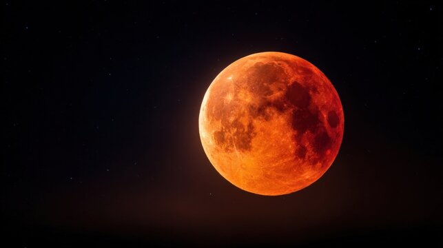 Stunning close-up view of a blood moon during a lunar eclipse under starry night sky. - Powered by Adobe