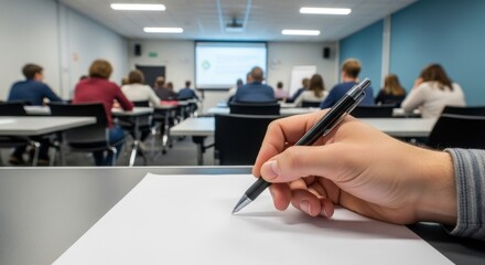 Student exam preparation classroom educational image indoor setting focused view learning environment