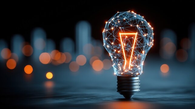 Futuristic digital glowing light bulb with network connections and abstract background. - Powered by Adobe