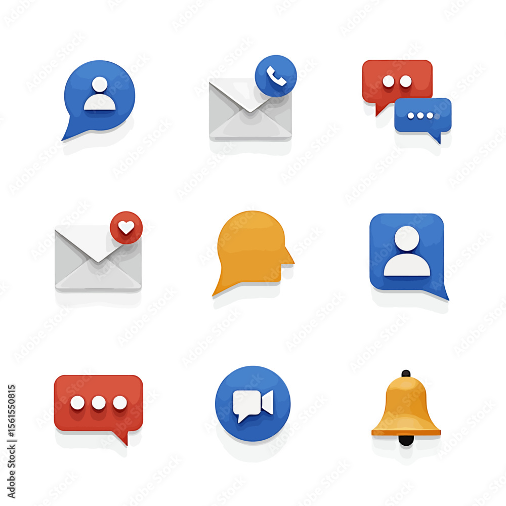 Poster collection of nine colorful communication icons includes email message notification speech bubble pr