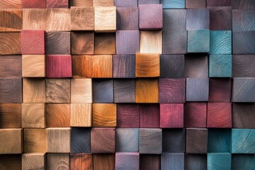 Colorful wooden cube mosaic background texture. (1)