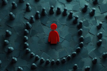 top-down view of 3D icons in circle around central red leader, unity theme