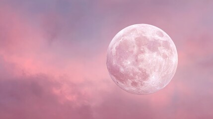 Beautiful full moon glowing in pink and purple sky during twilight evening.