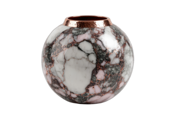 Polished Marble Sphere Vase with Copper Trim