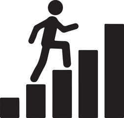 Businessman running up a financial growth chart, illustrating progress and market success