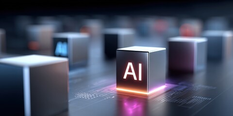 futuristic artificial intelligence technology illustration with glowing digital cubes and circuit elements.