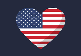 American Flag Heart Shape with Stars and Stripes Design.