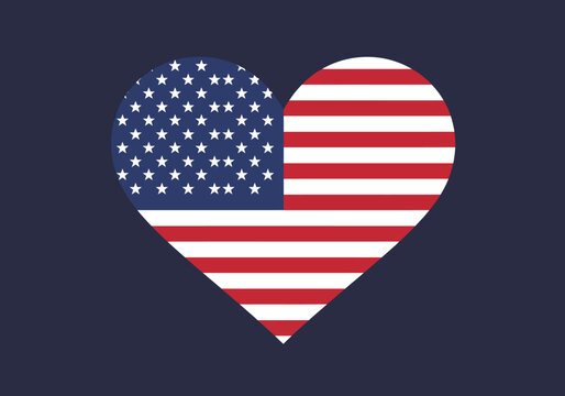 American Flag Heart Shape with Stars and Stripes Patriotic Symbolism.