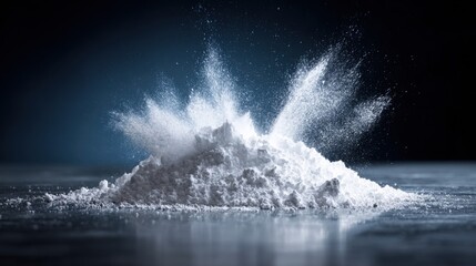 Obraz premium Dramatic ocean wave crash against water surface with spray and foam under dark sky.