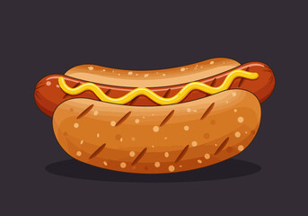 Cartoon Hotdog with Mustard A Classic American Fast Food Icon.