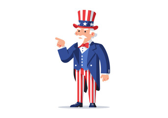 Cartoon Uncle Sam Pointing with Patriotic Hat and Striped Pants.