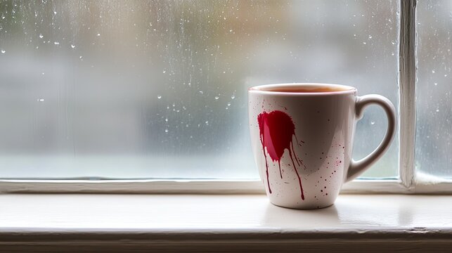 coffee cup with lipstick stain left on windowsill. - Powered by Adobe