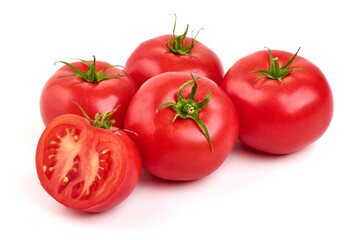 Tomatoes, Whole and Half, Isolated on White Background