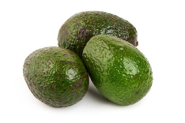 Three Avocados Persea americana, isolated on white background