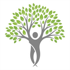 Abstract logo design of a person intertwined with a tree, symbolizing connection with nature, tree logo