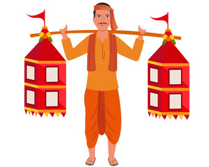 Kanvarias carry ganga Jal in decorated pots during Kanwar Yatra to offer at lord shiva's vector illustration