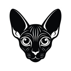 Silhouette tattoo style art illustration of Sphynx cat head with large ears.eps