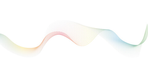 A minimalist, abstract illustration on a pristine white background featuring a single, gracefully undulating wave or ribbon composed of numerous fine, parallel lines.
