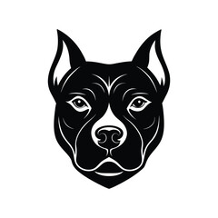 Silhouette tattoo style art illustration of a Pitbull with alert ears.eps