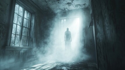 Fototapeta premium Eerie Encounter in a Haunted Hallway