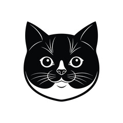 Silhouette tattoo style art illustration of British Shorthair cat face with chubby cheeks and round eyes.eps