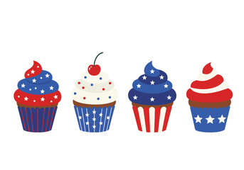 Patriotic Cupcakes Red White and Blue Treats with Star Decorations.