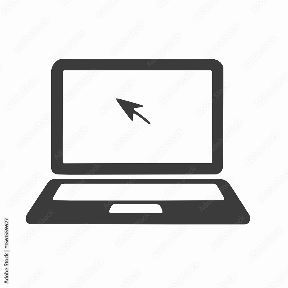 Poster flat icon illustration of a laptop computer with a computer mouse cursor for design elements