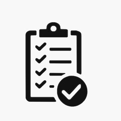 Completed checklist illustration with black and white color scheme for approval and success