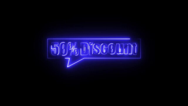 Neon Glowing Discount  icon animation, 100% discount video animation, or 50% discount neon icon animation, sale discount store price shopping motion