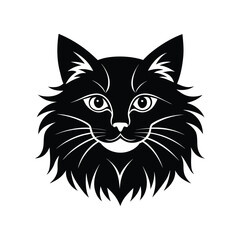 Silhouette tattoo style art illustration of Norwegian Forest cat face.eps