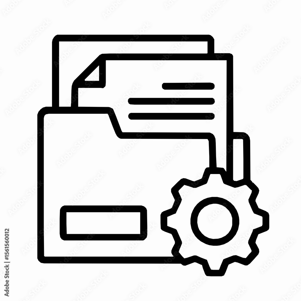 Poster vector illustration of a folder with document and gear wheel symbolizing settings or processing