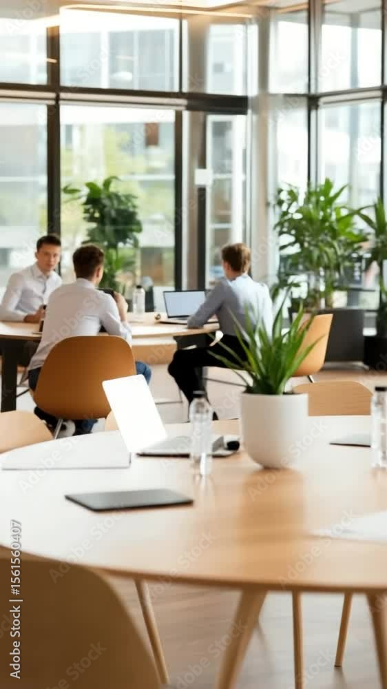 Aufkleber modern workspace with team collaboration and greenery in an urban office setting during the afternoo
