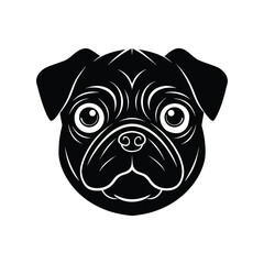Silhouette tattoo style art illustration of Pug face with big eyes.eps
