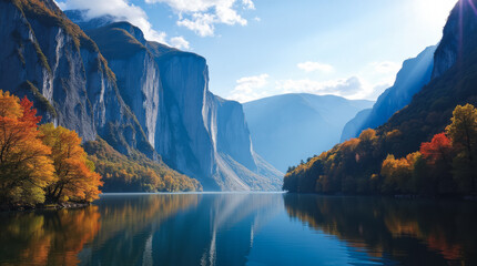Königssee in Autumn Germany — Vertical Cliffs Rise Beside Mirror-Like Lake Waters Bordered by Vibrant Fall Foliage