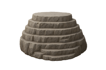 Layered stone podium with rough texture isolated on transparent background