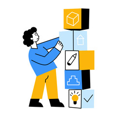 vA flat style illustration showing character managing workflow system
