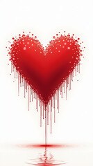 Red Heart Composed of Tiny Vertical Raindrop Streaks as if Drawn by Falling Rain