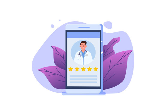 Online doctor reviews, Choose doctor for consultation concept. Vector illustration.